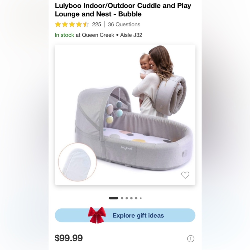 Lulyboo Travel Bassinet…like new condition! Gray polka dot pattern.